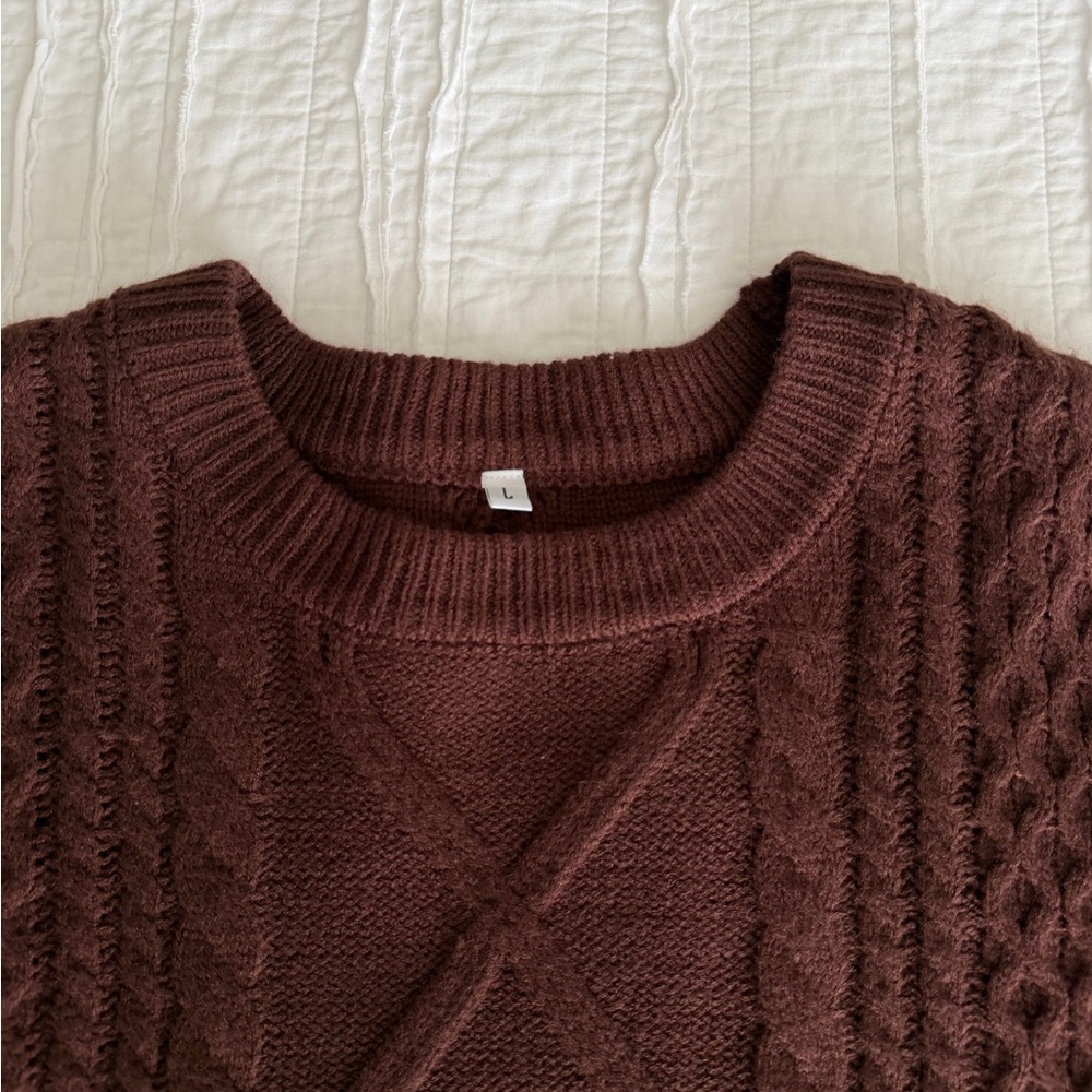Cable Knit Brown Sweater - Picture 3 of 3